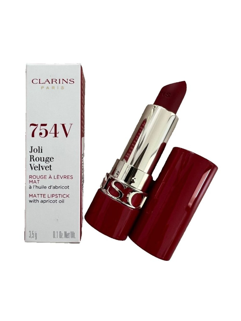 Clarins Paris 754V Joli Rouge Velvet Matte Lipstick Deep Red 3.5g